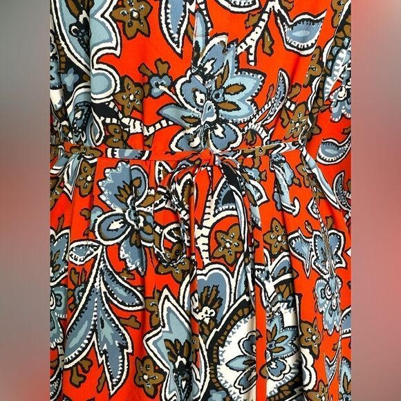 LOFT Coral Floral Shirt Dress Half Button Tie Belt PS - Picture 5 of 9